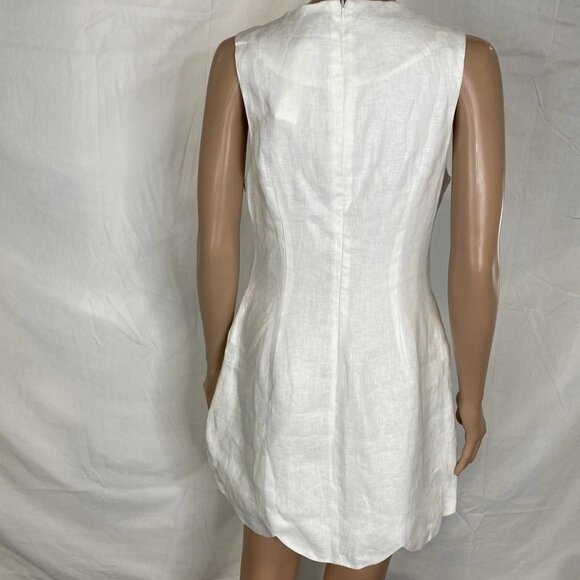 MABLE Women’s Linen Scalloped Hem Shift Dress Size S White Sleeveless Knee Lengt - Picture 8 of 13